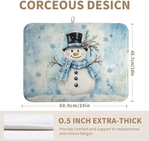 Snowman Super Absorbent Dish Drying Mat, 18x24 Inch, Winter Blue Snowflake Dish