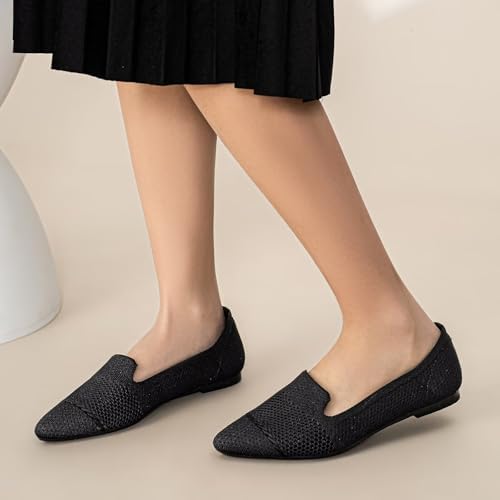 HONHOLD Women's Pointed Toe Flats Breathable Knit Ballet Flats