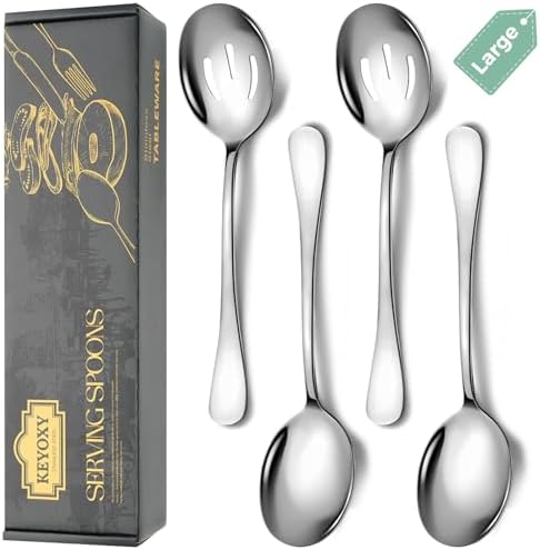 4 PCS Serving Spoons Set, Include 2 Large, 2 Slotted