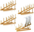 4 PCS Wooden Dish Drying Rack Bamboo Plate Dish Rack Stand Kitchen Cabinet