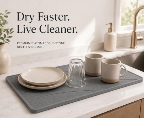 Large Stone Dish Drying Mat for Kitchen Counter, Quick Dry Diatomaceous Earth