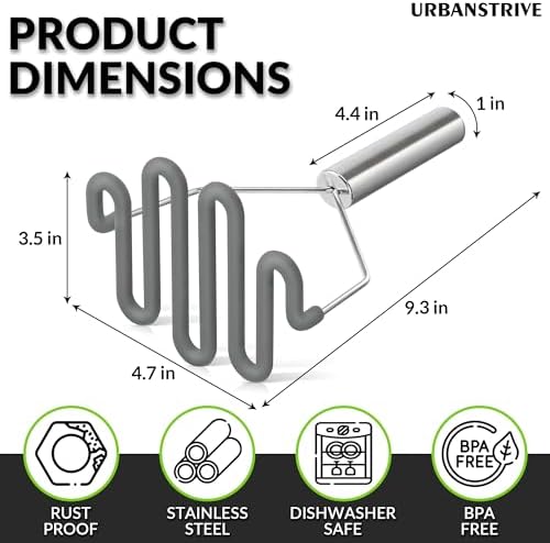 Urbanstrive Non-Scratch Silicone Potato Masher Kitchen Tool, Potatoes Masher