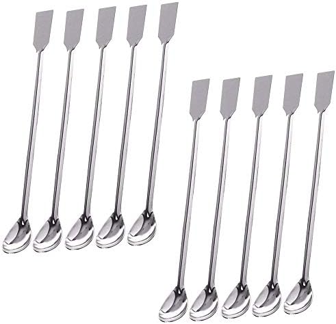 TIHOOD 10PCS 2 in 1 Stainless Steel Lab Spoon Spatula/Laboratory Sampling Spoon
