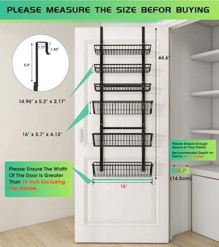 Mefirt Over The Door Pantry Organizer, 6-Tier Black Deep Baskets