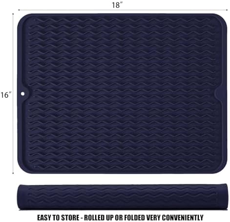 Silicone Dish Drying Mat, Non-Slip Easy Clean Sink Mat, Dark Blue