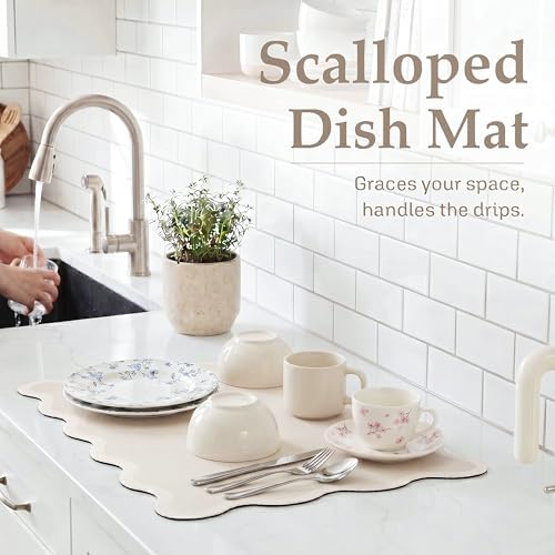 Scalloped Dish Drying Mat for Kitchen Counter, Absorbent Easy Clean Non-slip