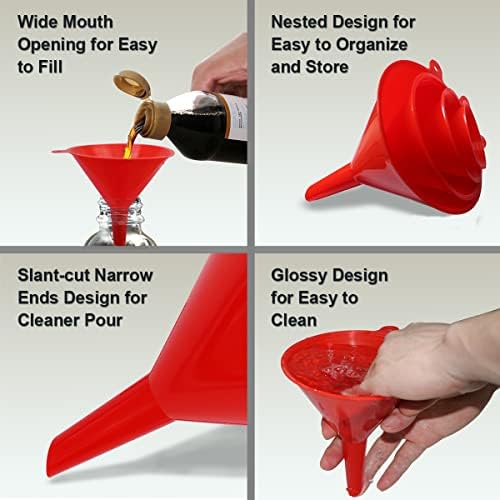 Kitchen Funnel Set 6 Pcs, 2 Collapsible Silicone Funnels