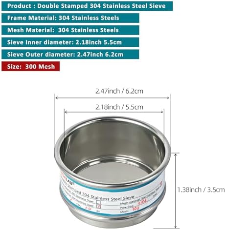 2.36" Full 304 Stainless Steel Mini Lab Sieve, 300 Mesh