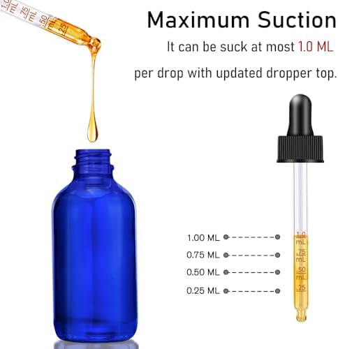 2 Pcs Dropper Bottles 2 OZ, Dark Blue Glass Bottle