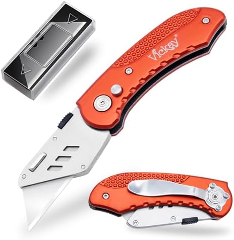 Vickay Folding Utility Knife, Heavy Duty Box Cutter, Razor Knife-Red