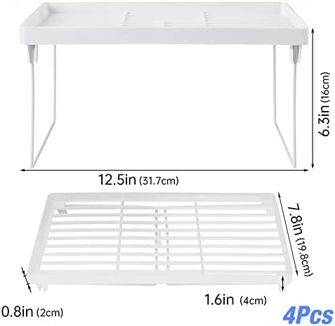 NiHome 4-Pack Stackable Plastic Kitchen Storage Shelf Foldable Rack