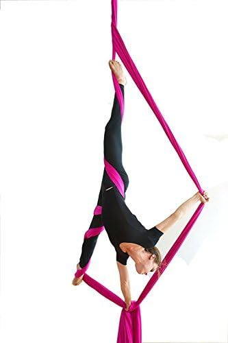 DASKING Aerial Silks Starter Kit - Durable 11Yards of Aerial Yoga Hammock with Hardware, Aerial Swing for Acrobatic Flying Yoga & All Levels (Aerial Rigging Point Up to 14ft)