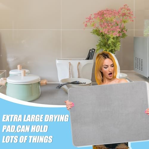 Hushee 2 Pcs Dish Drying Mats for Kitchen Counter, 30 x 24 Inch