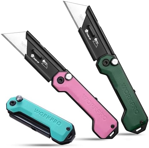 WORKPRO 3-Pack Folding Utility Knife, G10 Handle