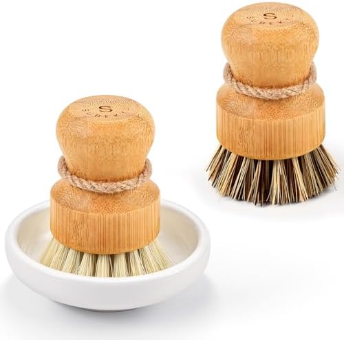 SUBEKYU Bamboo Dish Scrub Brush, Produce Brush, 2 Pack