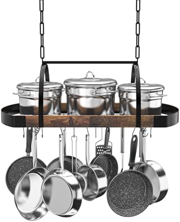 Hanging Pot Rack, 32-Inch Ceiling Pot Rack, 16 S Hooks, 100 lb Capacity