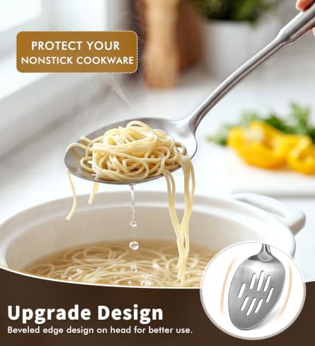 4 Pcs Stainless Steel Cooking Spoons Set, 304 Solid & Slotted Metal Serving