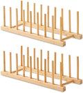 2 Pack Bamboo Dish Rack-Plate Pot Lid Organizer Holder Rack