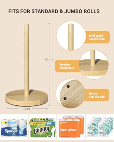 NESAPTO Paper Towel Holder Countertop, Wooden Freestanding Paper Towel Stand