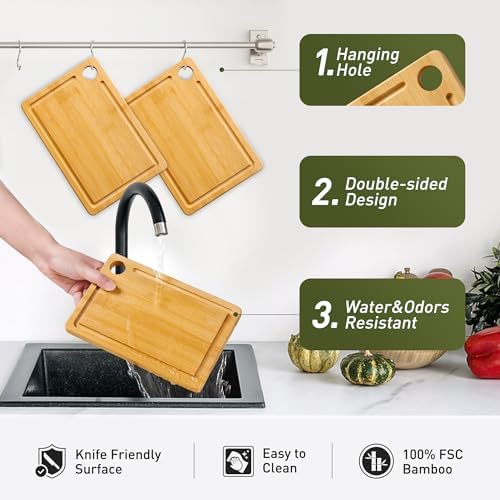2 Pack Small Bamboo Wood Cutting Board