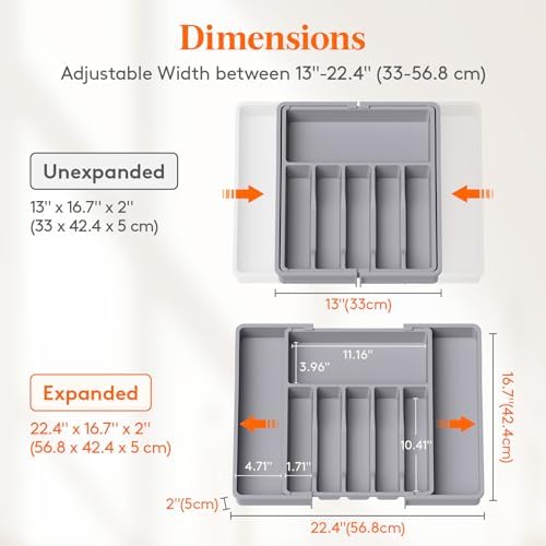 Lifewit Extra Large Silverware Drawer Organizer, Expandable Utensil Tray