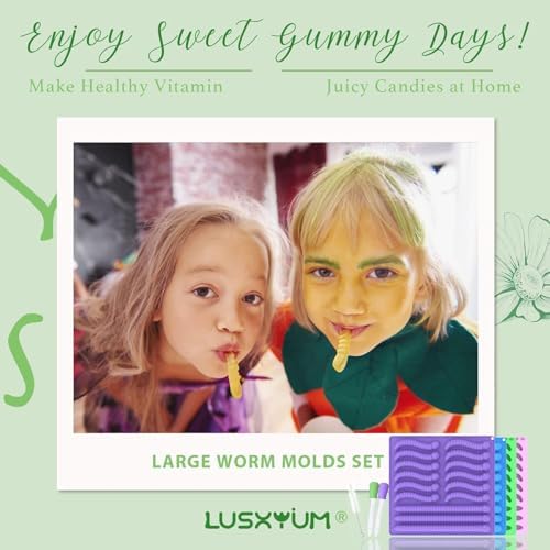 LUSHYUM 4PCS Large 6 ML & 14 ML Gummy Worm Moulds, 60 Total Cavities