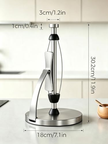 VEHHE Silver Paper Towel Holder Countertop, Spring Activated Arm