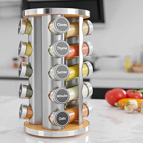 Revolving Spice Rack Set with 20 Spice Jars, Kitchen Spice Tower Organizer
