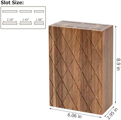 RedCall Universal Knife Block, 6 Slot Acacia Wood Kitchen Knife Holder