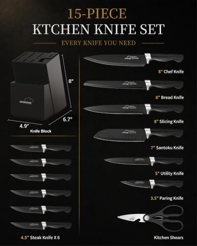 Amorston Knife Set 15 Piece Kitchen Knife Set
