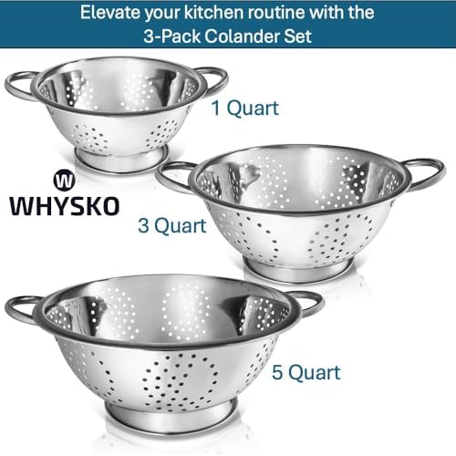 WHYSKO 3-Pack Stainless Steel Colander Set, 3 & 1 Qt