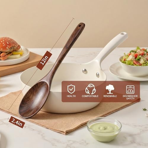 12 Inch Wooden Cooking Spoons, Long Handle Wooden Spoons, Heat Resistant
