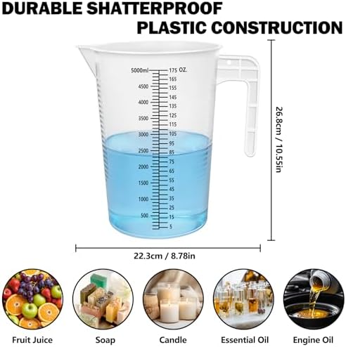 Artcome 3-Pack 5000ml Mixing Pitchers, Plastic Measuring Pitcher