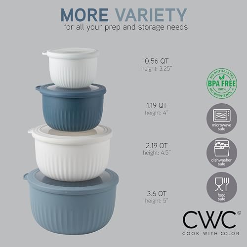 COOK WITH COLOR Prep Bowls with Lids- Wide and Deep Nesting Plastic Small