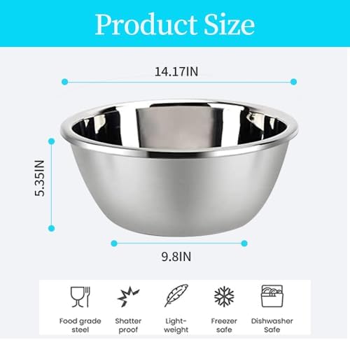 meleg otthon Stainless Steel Mixing Bowls, 13.5QT Metal Bowls, Salad Bowl