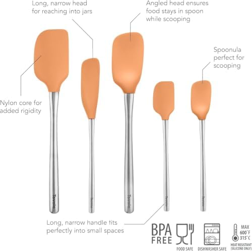 Tovolo Stainless Steel Handled Silicone Spatula Set of 5, Dishwasher Safe