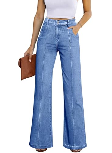 Celine Jeans - Womens Wide Leg Jeans Casual Baggy High Waisted Stretch Denim Pants
