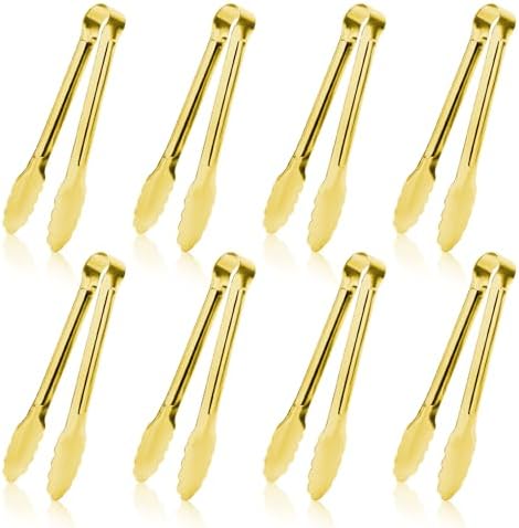 8PCS Gold Metal Tongs, Small Kitchen Accessories