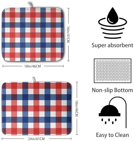 4th of July Dish Drying Mat Patriotic Buffalo Plaid Drying Mats