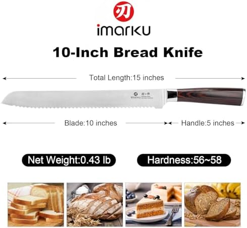 imarku Bread Knife, 10 In German Professional Homemade Bread Slicing Knife
