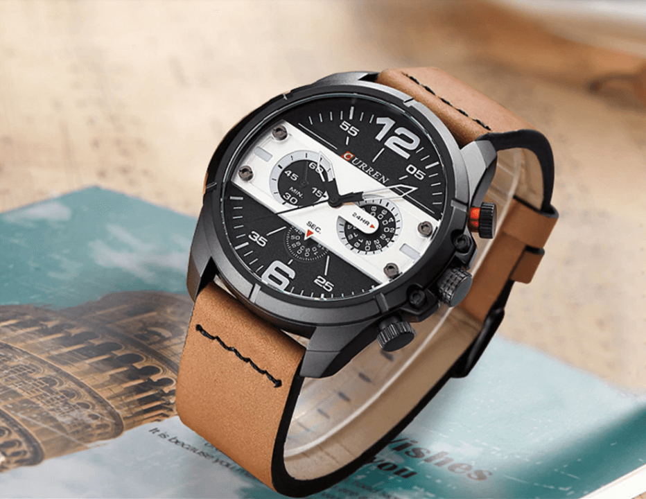 Men's Waterproof Retro Chronograph Watch with Leather Strap