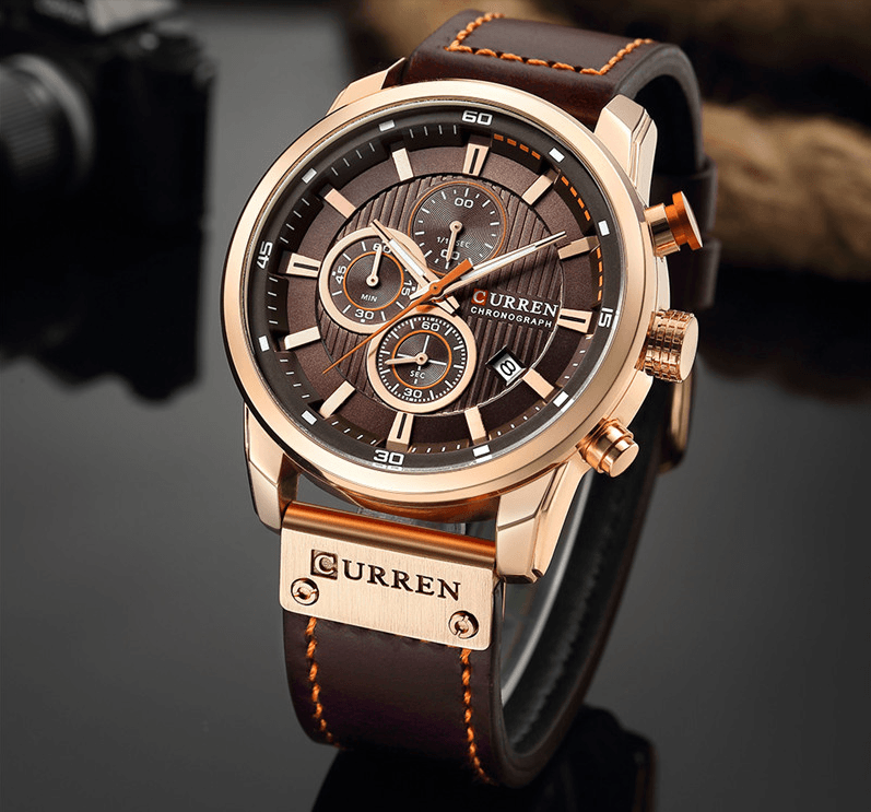 Men’s Elegant Sport Chronograph Watch with Leather Band