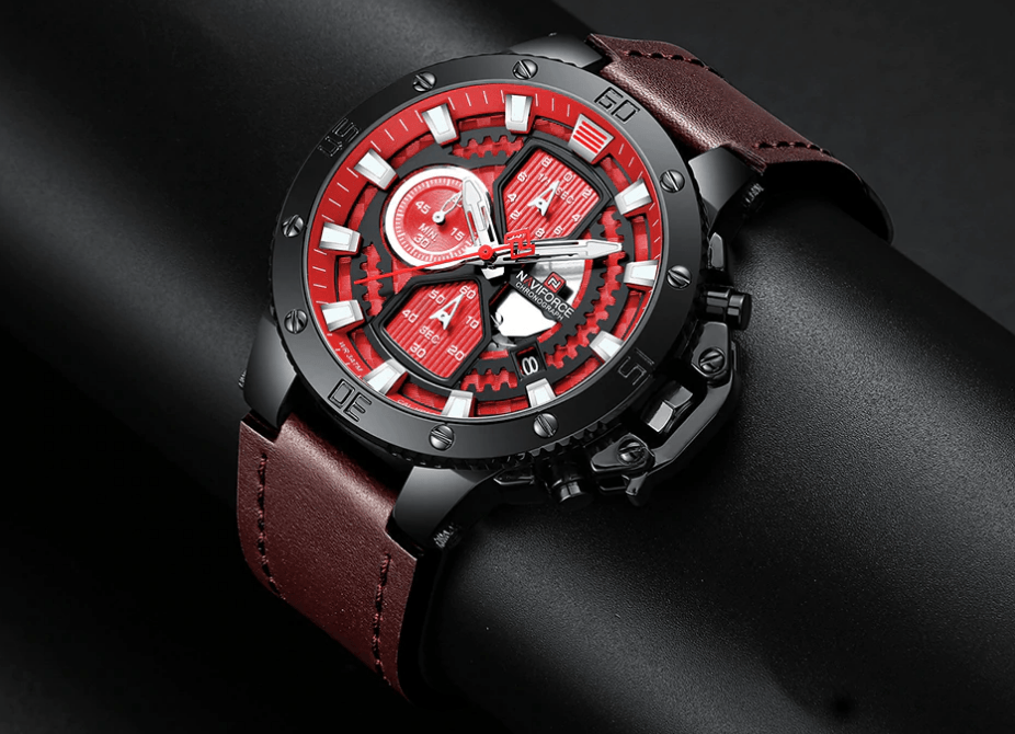 Men's Waterproof Casual Chronograph Watch with Leather Strap