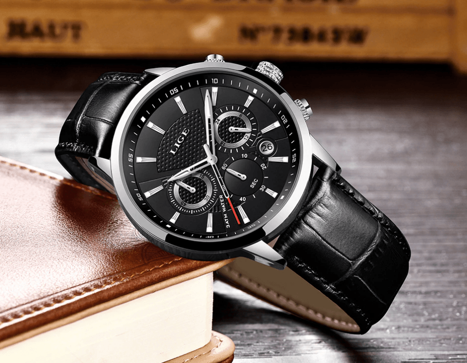 Men's Waterproof Chronograph Sport Watch with Leather Strap