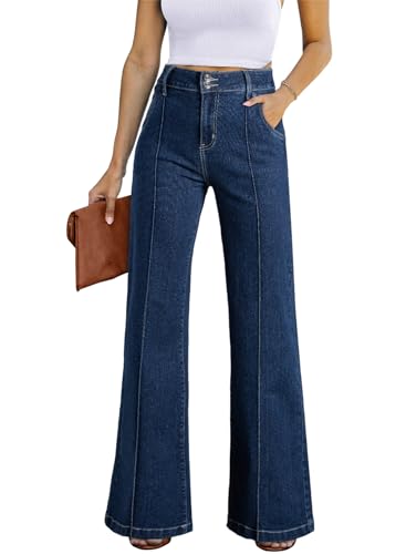 Celine Jeans - Womens Wide Leg Jeans Casual Baggy High Waisted Stretch Denim Pants