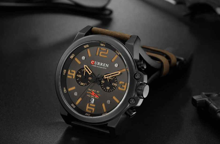 Retro Waterproof Chronograph Watch with Leather Strap & Steel Case