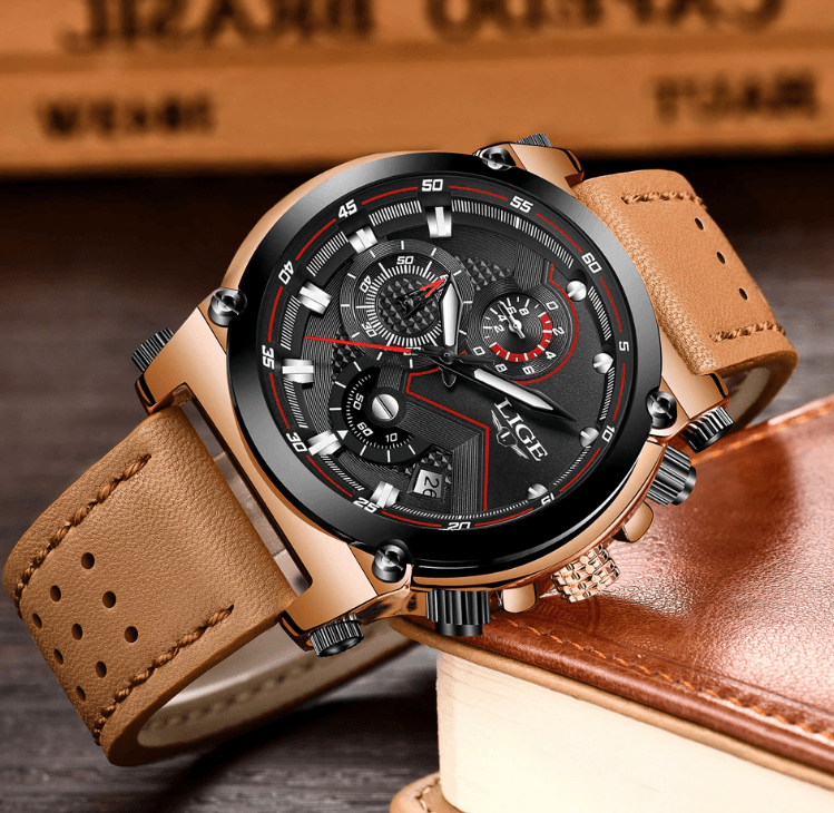 Modern Waterproof Quartz Watch with Genuine Leather Strap