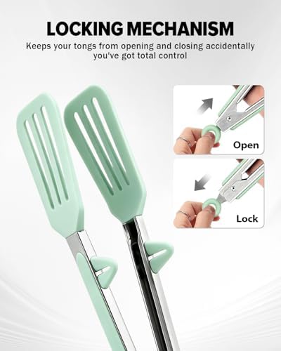 Kitchen Tongs for Cooking, Stainless Steel, Non Scratch Silicone Tip, 3 Pack