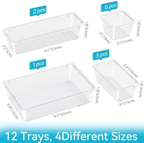 12 PCS Drawer Organizer Set, Makeup Organizers, Tool Storage Trays