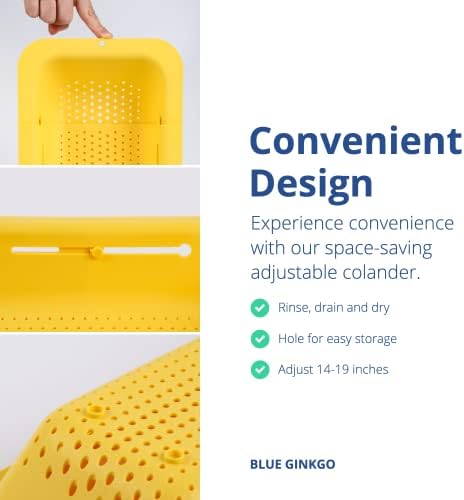 Blue Ginkgo Over Sink Colander, Extendable Kitchen Strainer